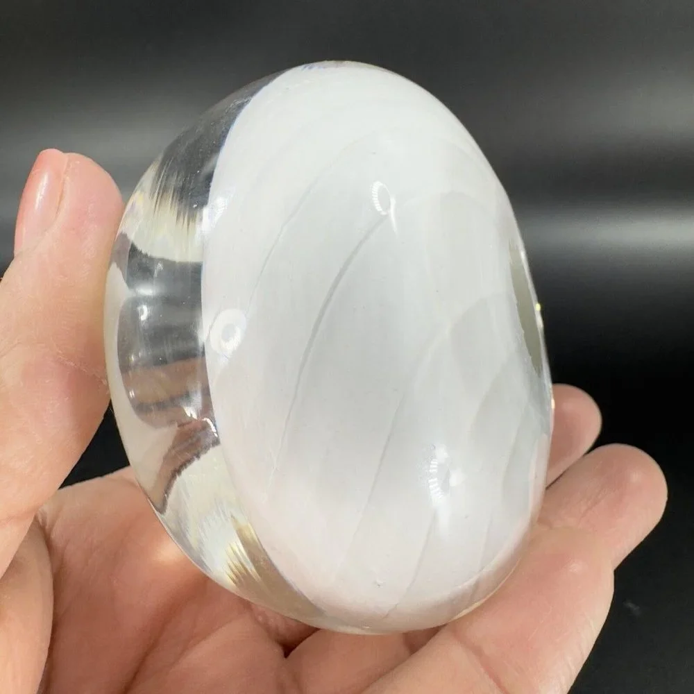 Venetian Hand Blown Clear White Cased‎ Paperweight Glass Pen Holder Decor Italy
